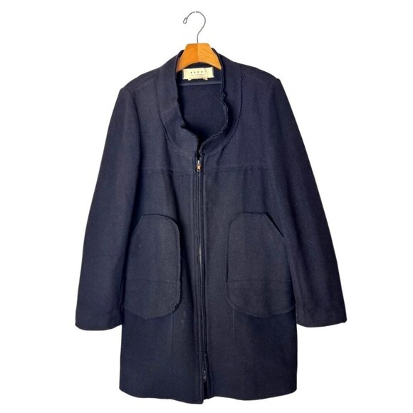 Marni Coat Women 4‎ Navy Blue Wool Full Zip Patchwork Raw Seams Jacket Outdoor - Picture 1 of 13